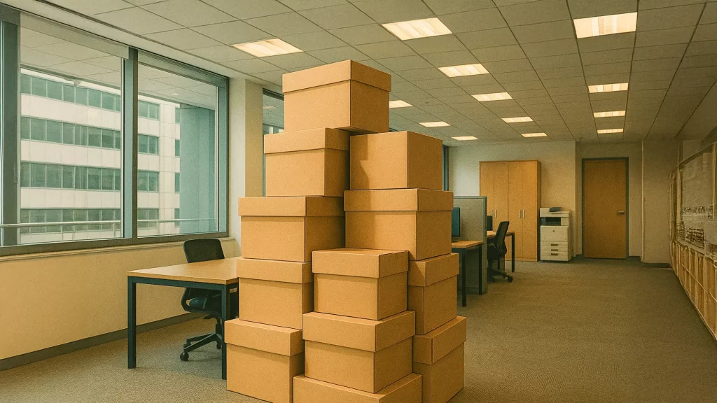 段ボールが重ねて置いてあるイラストの画像