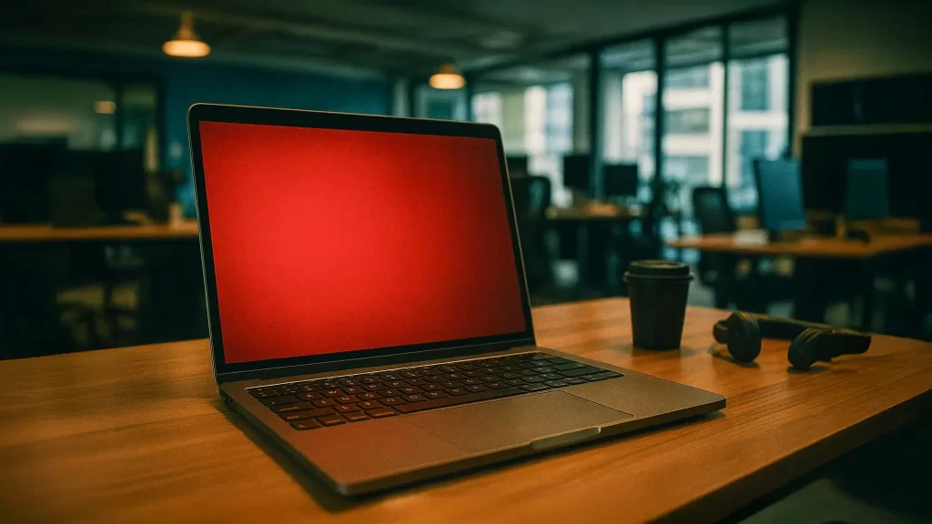 PCのディスプレイにadobeと表示されているイラストの画像