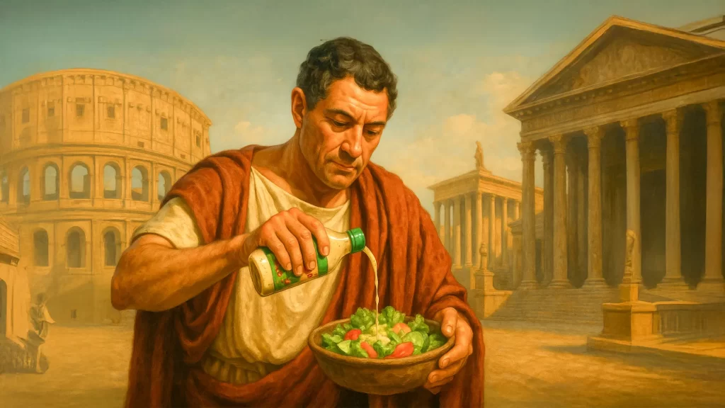 ドレッシングをかけている古代ローマ人のイラスト