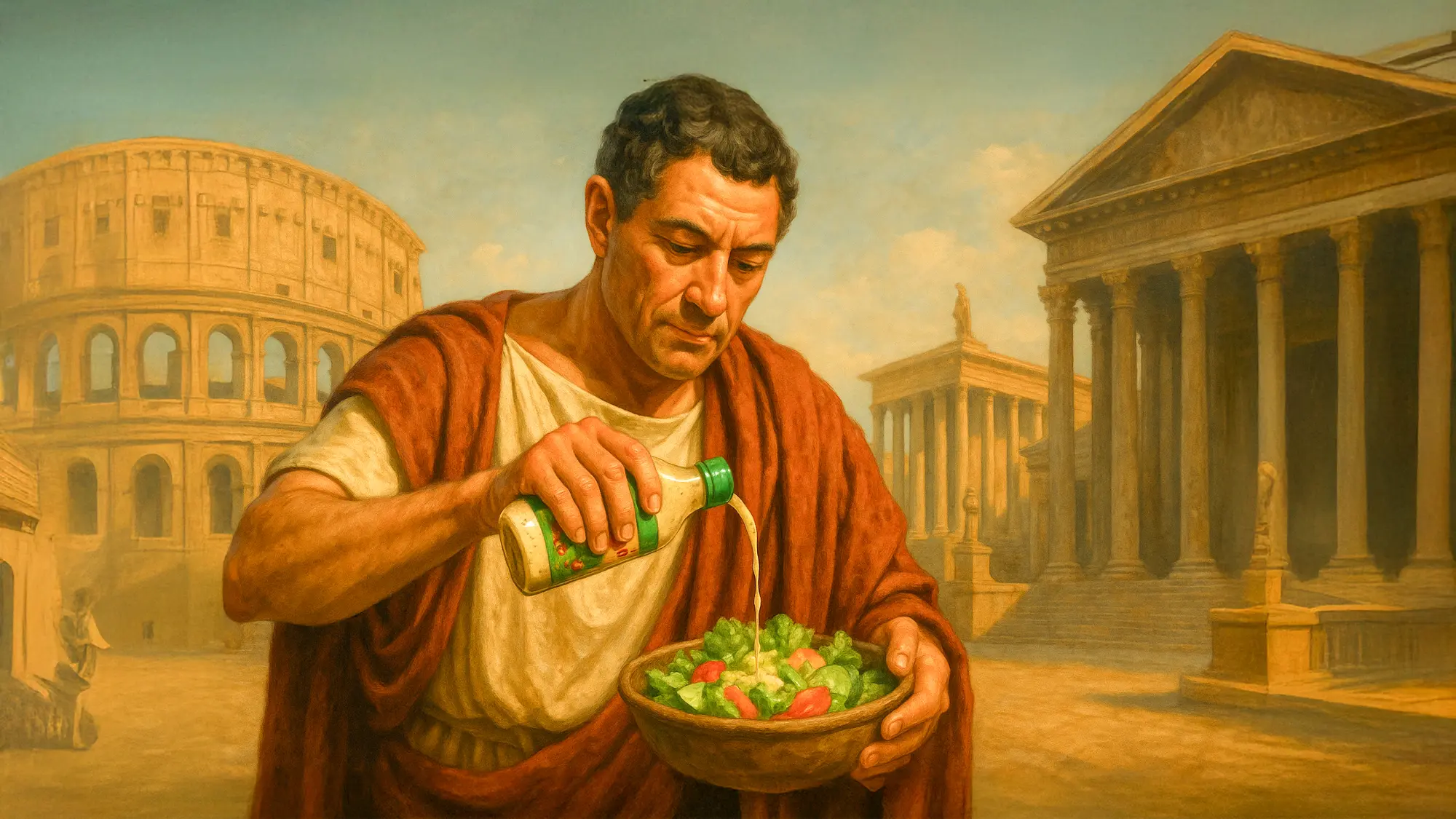 ドレッシングをかけている古代ローマ人のイラスト