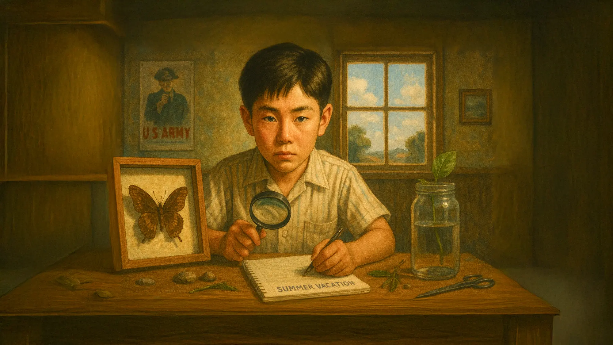 自由研究をしているす男児のイラスト