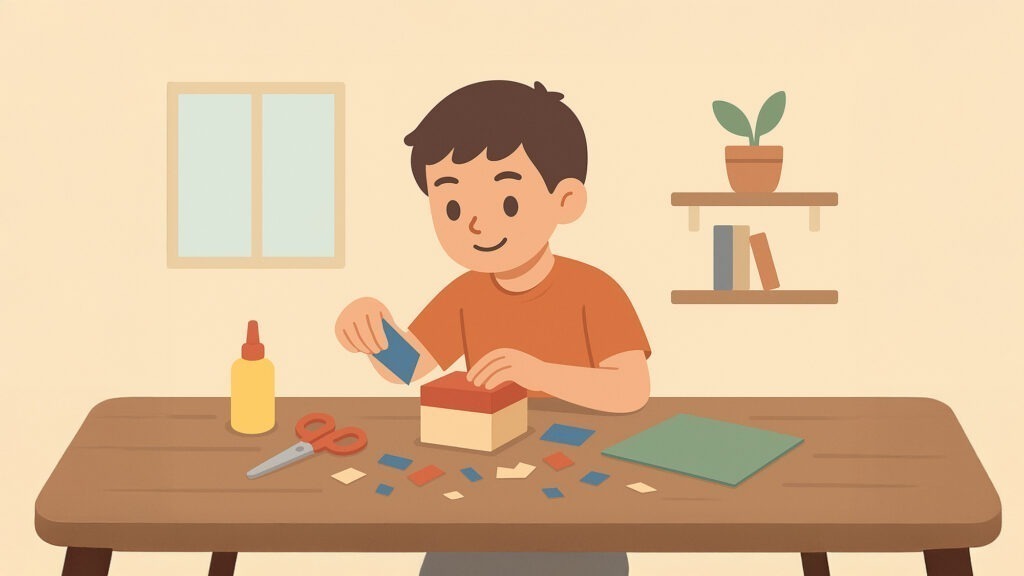 自由研究をしている男児のイラスト