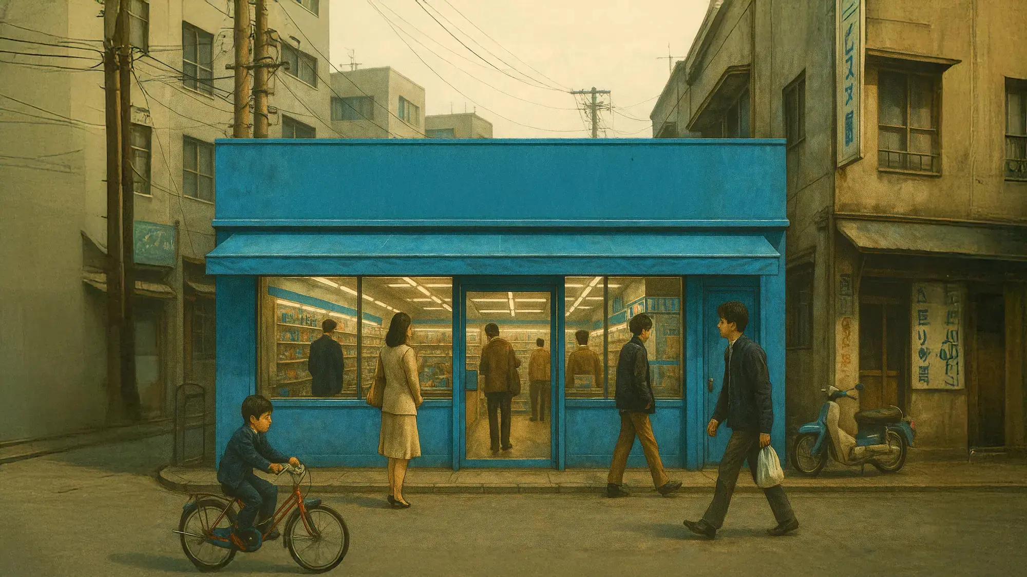 街中にあるローソンの店舗のイラスト