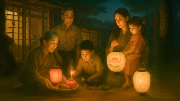 お盆の様子のイラスト