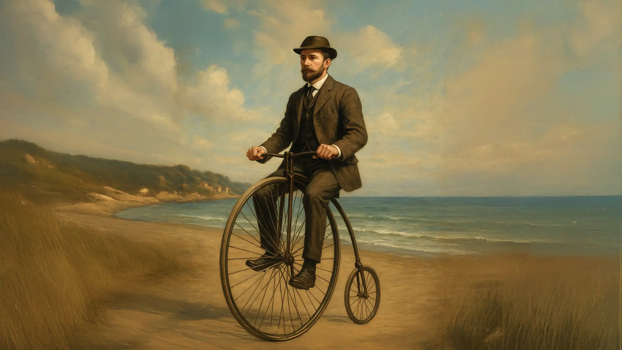 浜辺で自転車を乗っているイラスト