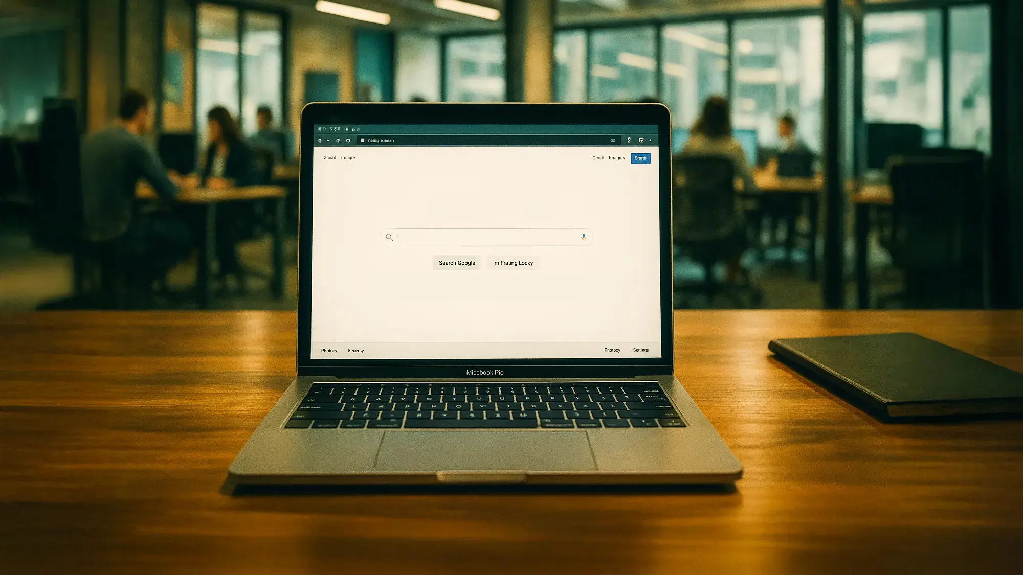 オフィスのノートPCに表示されるGoogleのサイトのイラストの画像。