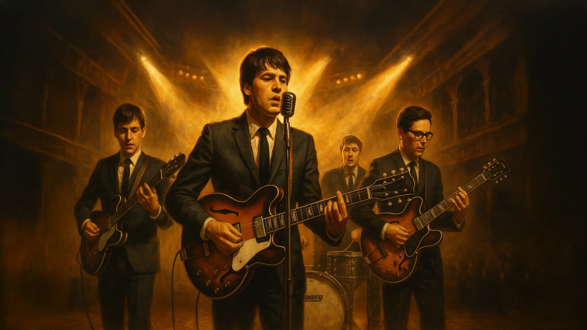 ロックバンドの演奏をしているイラストの画像