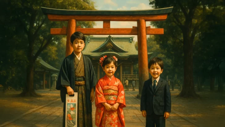 七五三に来た子供達のイラストの画像