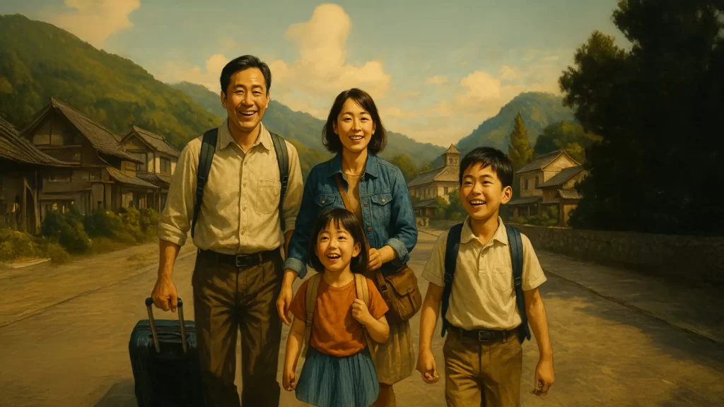 旅行中の家族のイラスト