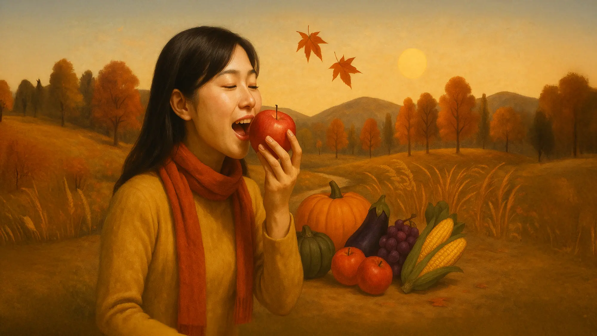 食欲の秋のイメージのイラストの画像