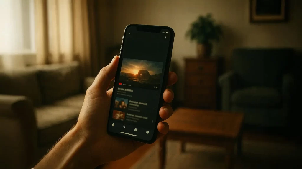 持っているスマホに写っているYouTubeのイラスト