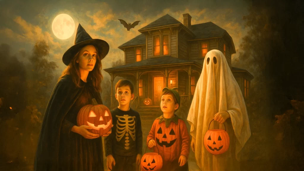 ハロウィーンで仮装をしている様子のイラスト