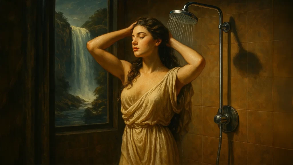 古代の女性がシャワーを浴びている様子の画像