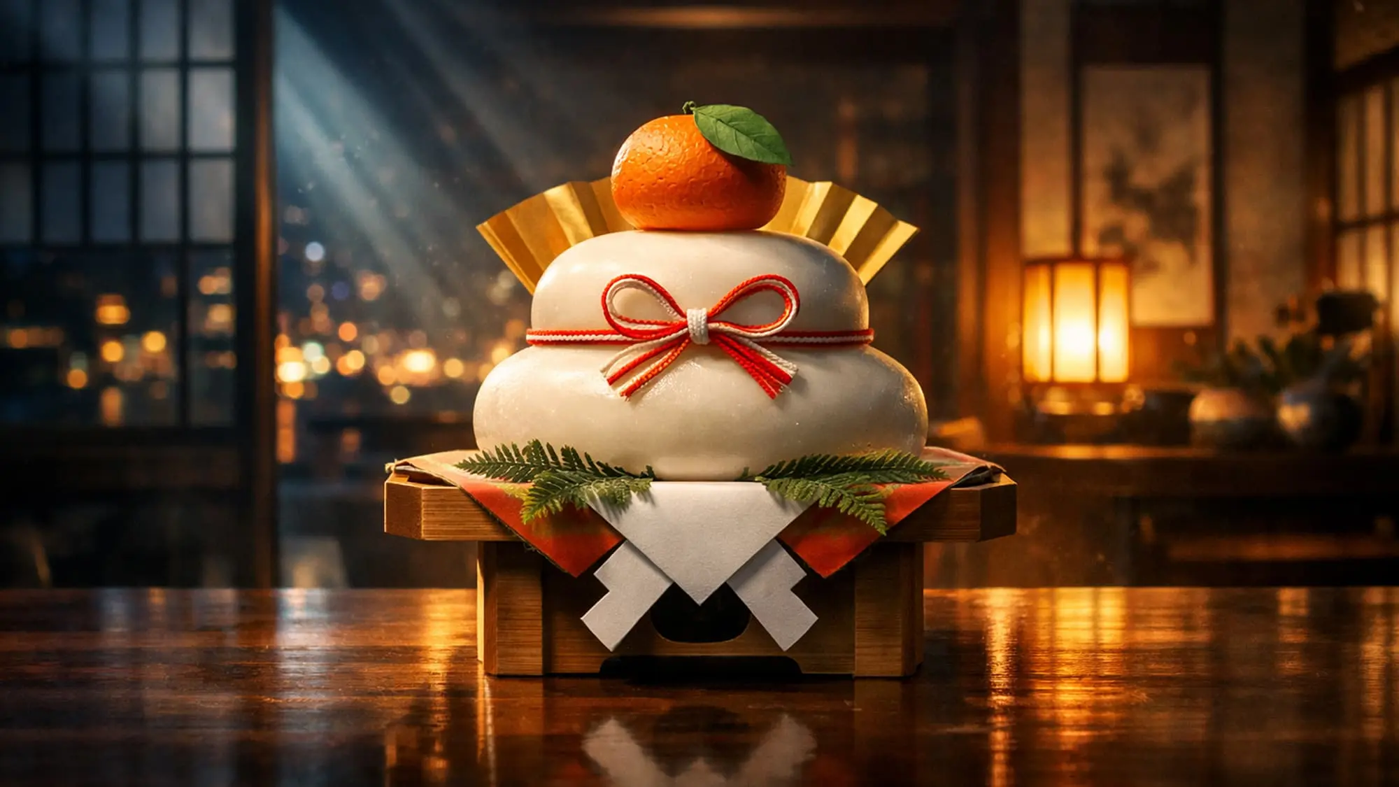 鏡餅が机の上に置いてある画像