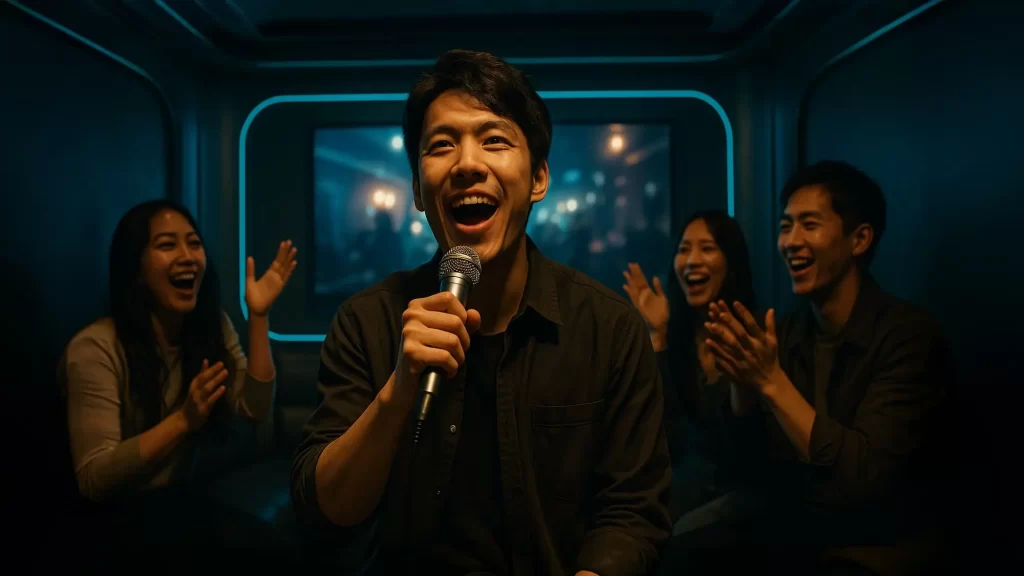 カラオケで歌う人の画像