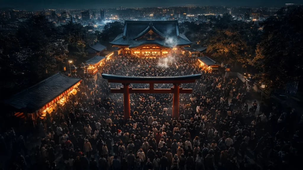 初詣に集まる人々の画像