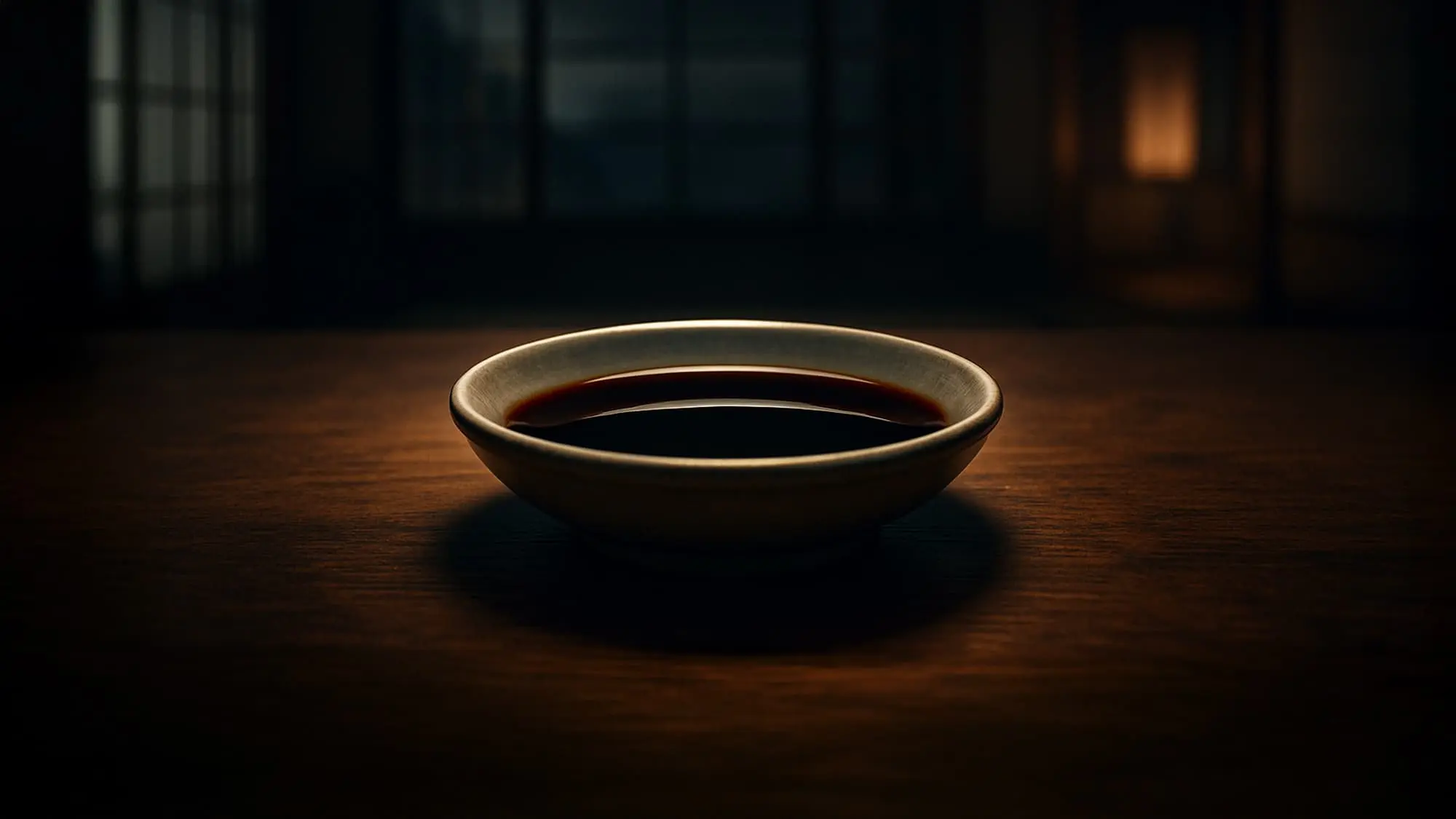 醤油が入った皿が置いてある画像