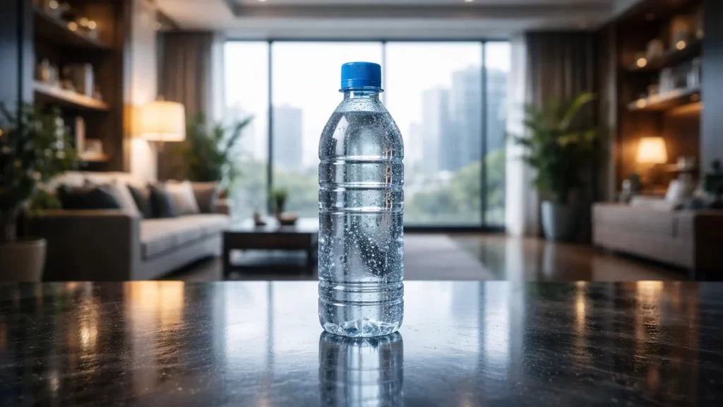 ミネラルウォーターのボトルが置いてある画像